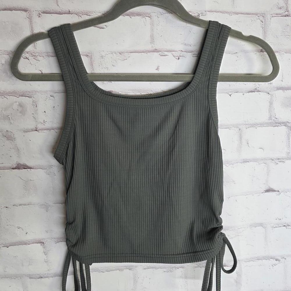 Grey Ribbed Stretch Crop
